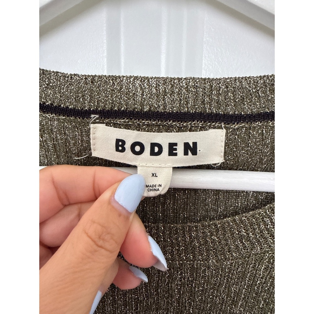 Boden Olive Green Metallic Thread Sweater Sz XL Ruffle Sleeves Semi Sheer Luxury - Picture 3 of 8
